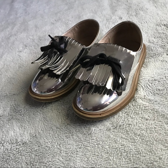 Zara Other - Zara Baby Metallic Silver Flats Tie Toddler Shoes